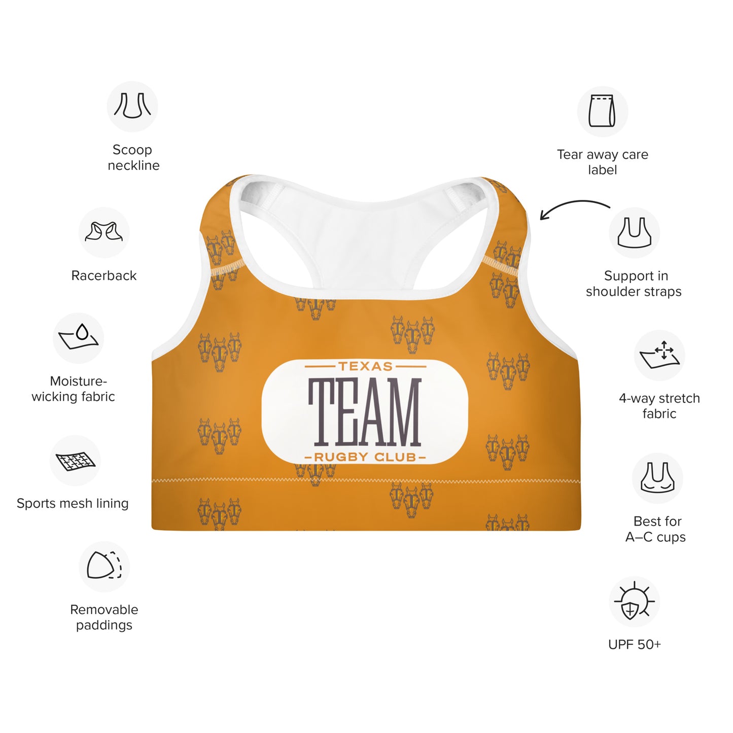Texas Team Pattern Padded Sports Bra
