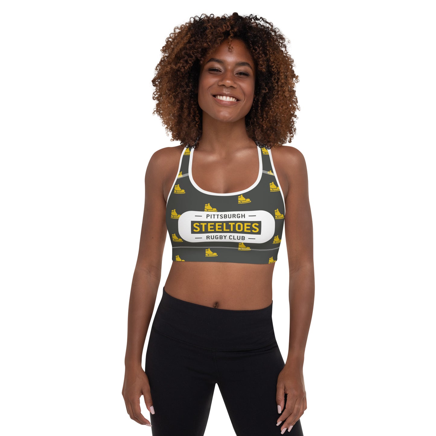 Pittsburgh Steeltoes Pattern Padded Sports Bra