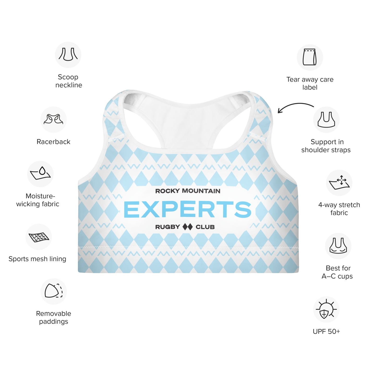 Rocky Mountain Experts Pattern Padded Sports Bra