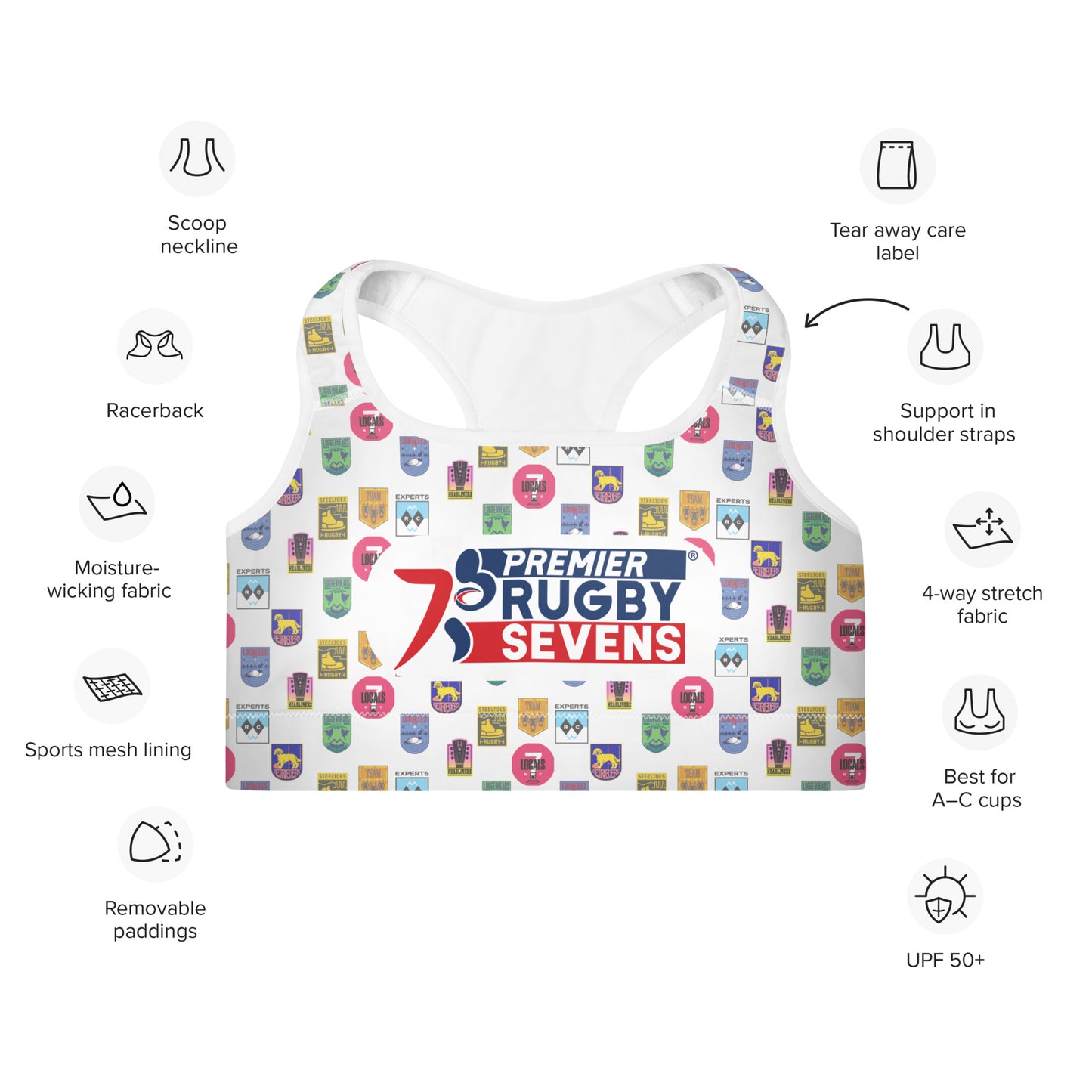 Premier Rugby Sevens Teams Pattern Padded Sports Bra