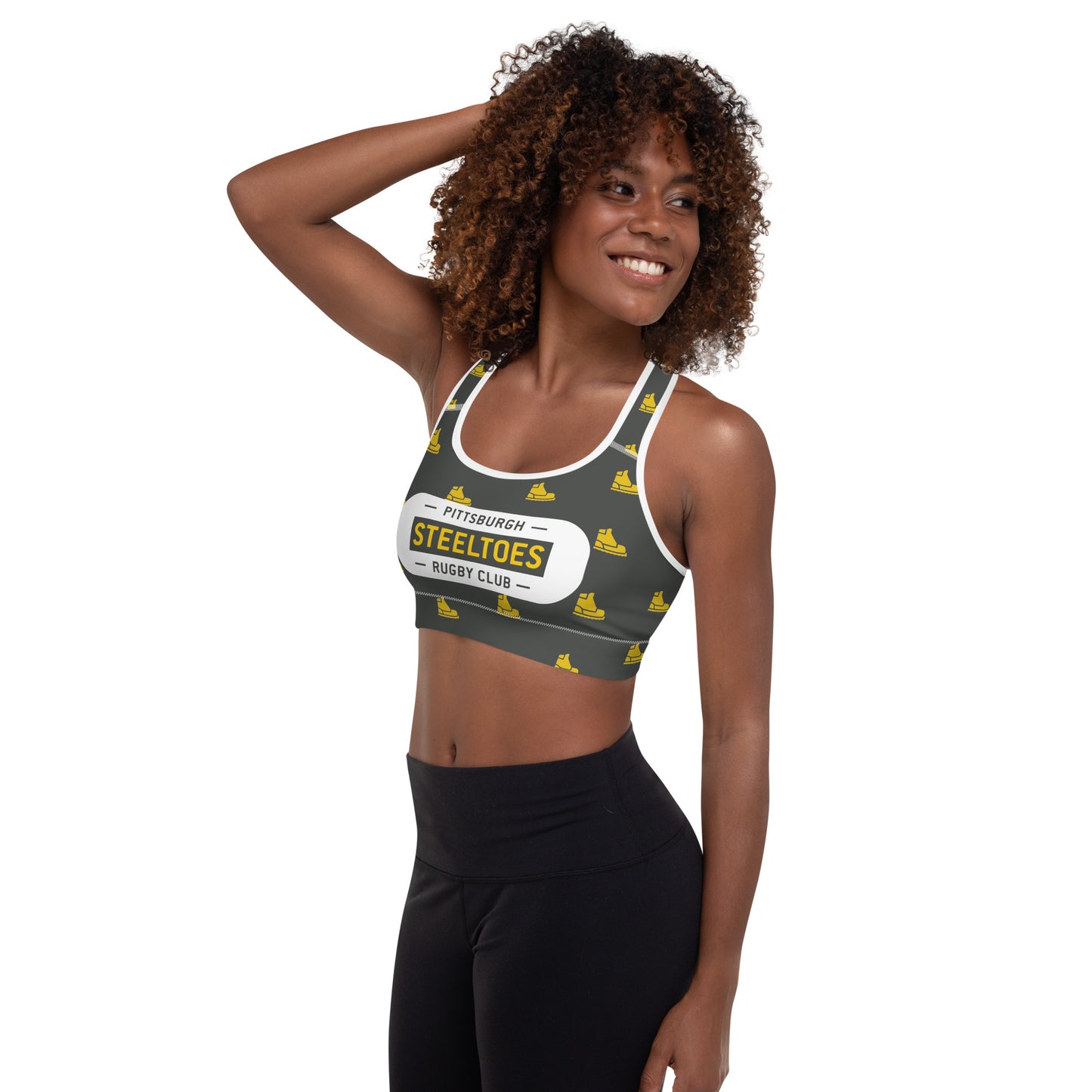 Pittsburgh Steeltoes Pattern Padded Sports Bra
