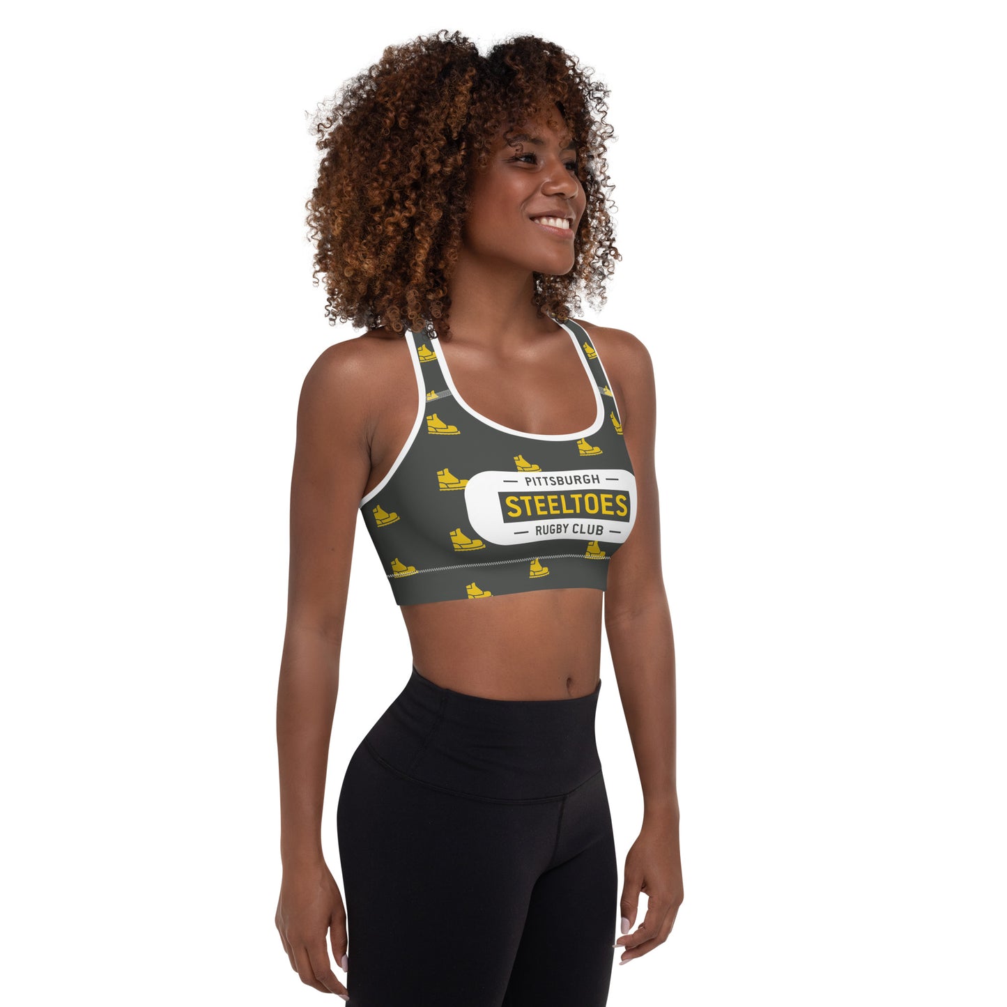Pittsburgh Steeltoes Pattern Padded Sports Bra