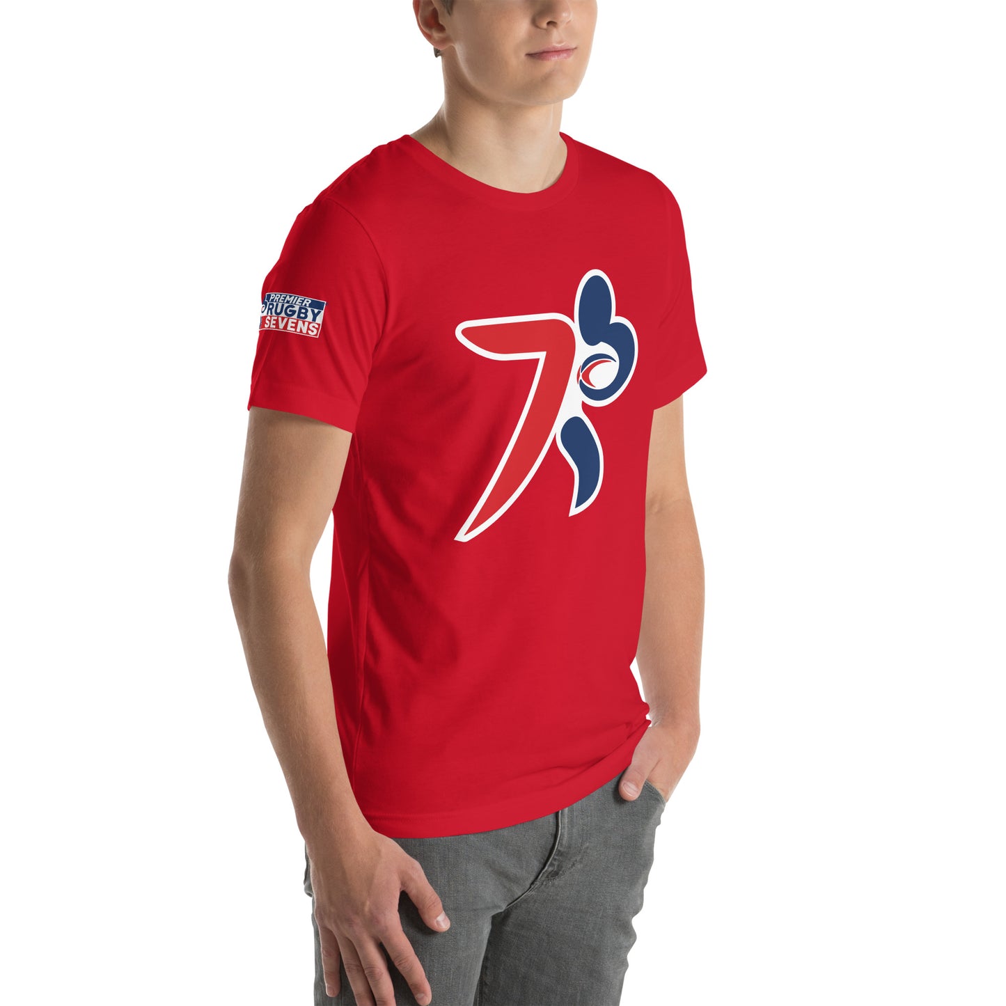 Premier Rugby Sevens Stiff Arm Player Logo Graphic Unisex T-Shirt